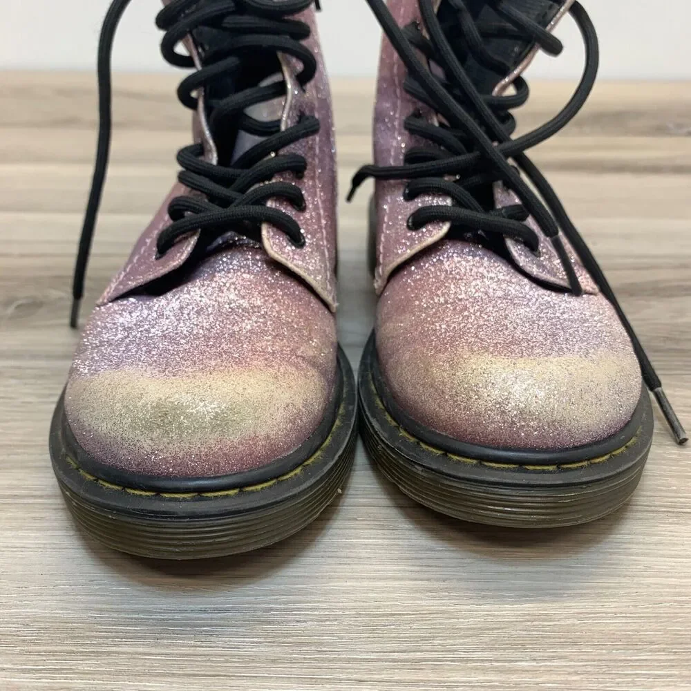 Dr. Martens Delaney Sparkly Combat Glitter Zip Lace Up Boots Kids Sz US 1‎ EU 32